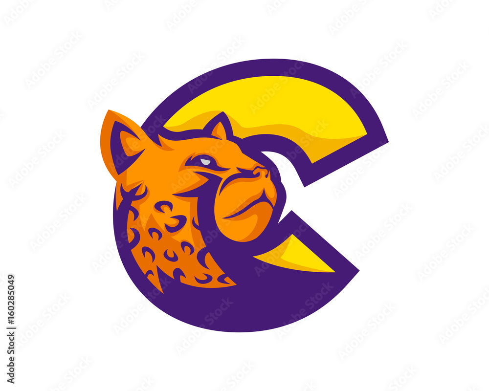 Modern Cheetah C Letter Alphabet Sports Logo Stock Vector