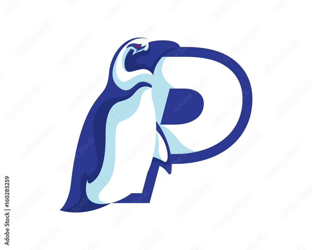 Naklejka premium Modern Penguin P Letter Alphabet Sports Logo