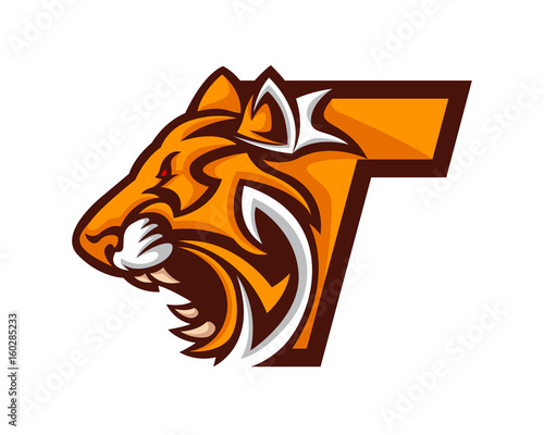 Fototapeta Naklejka Na Ścianę i Meble -  Modern Tiger T Letter Alphabet Sports Logo