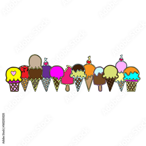 color ice cream line art icon set vector art