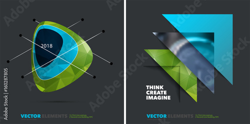 Abstract vector design elements for graphic layout. Modern business background template with green soft triangular shapes for tech, building, urban, construction. Set