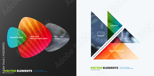 Abstract vector design elements for graphic layout. Modern business background template with colourful soft triangular shapes for tech, building, urban, construction. Set