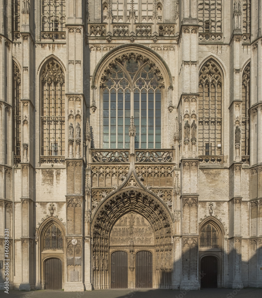 Facade of the Cathedral of Our Lady (Onze-Lieve-Vrouwekathedraal) in Antwerp, Belgium