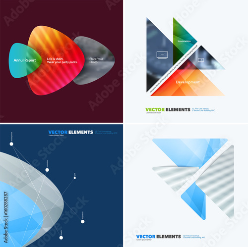 Abstract vector design elements for graphic layout. Modern business background template with colourful soft triangular shapes for tech, building, urban, construction. Set