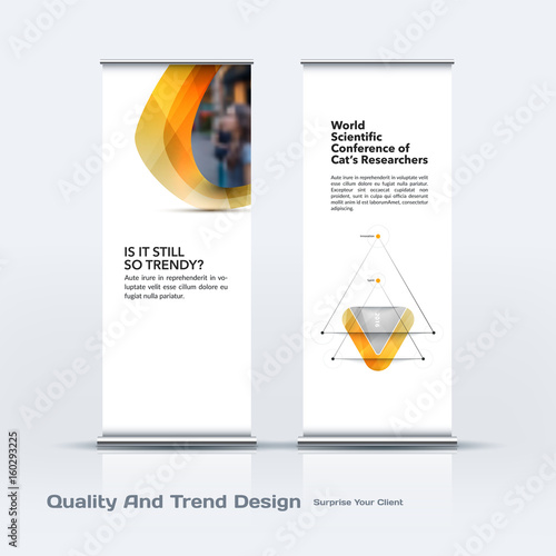 Abstract business vector set of modern roll Up Banner stand design template with yellow soft, pebble shapes for eco, market, exhibition, show, expo, presentation, parade, events.