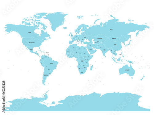 Political map of world with in blue. EPS10 vector illustration.
