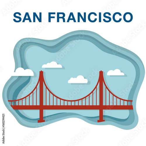 Golden gate bridge illustration made in paper cut style.