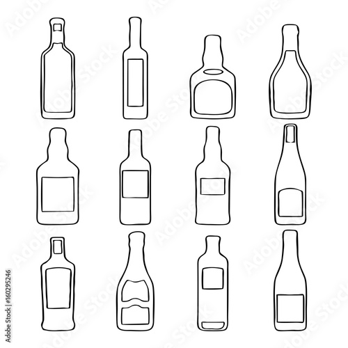 gray wine bottle icons in flat design style Vector