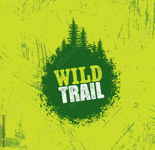 Outdoor Adventure Trail Creative Vector Design Concept. Extreme Activity Event Sign On Grunge Background