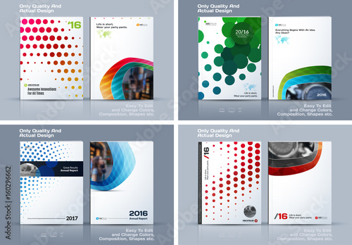 Abstract annual report, business vector template. Brochure design, cover modern layout, flyer in A4 with colourful rounds, circles, dots for holiday, festival, party with light background.