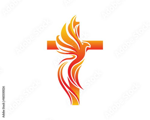 Modern Church Logo - On Fire Phoenix On Top Of  Cross