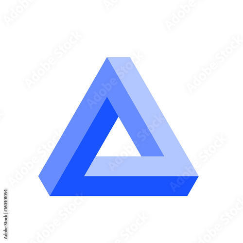 Penrose triangle icon in blue. Geometric 3D object optical illusion. Vector illustration.