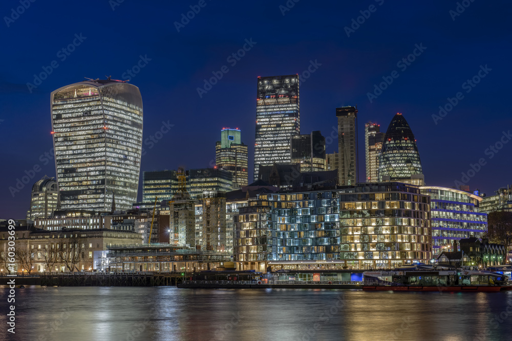 London's Business and financial District view just after Sunset