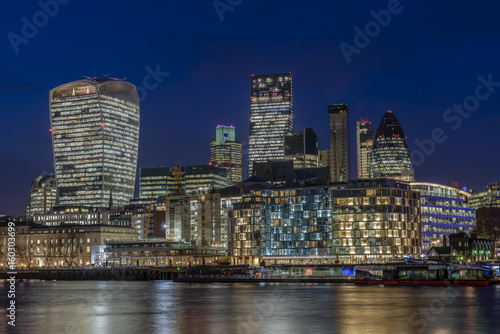 London s Business and financial District view just after Sunset