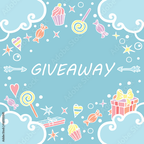 Giveaway, banner with clouds on the blue background / Giveaway banner, freehand style, greate for social media