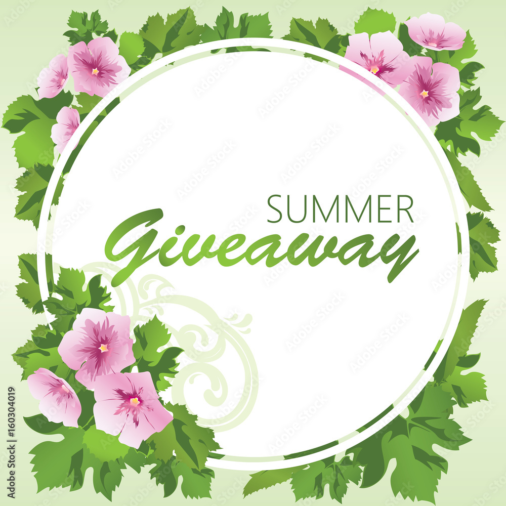 Summer giveaway, banner with flowers and and green leaves / Giveaway banner, greate for social media Summer giveaway, banner with flowers and and green leaves / Giveaway banner, greate for social media