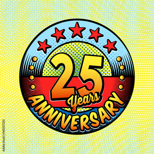 25 years anniversary logo. Vector and illustrations. Comics anniversary logo.
