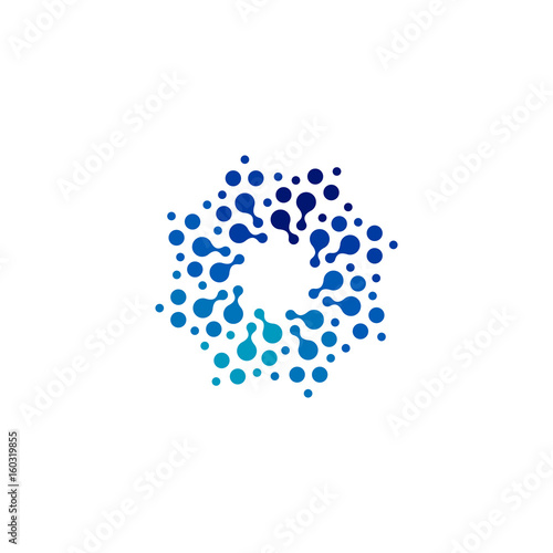 Isolated abstract round shape blue color logo, dotted logotype, water element vector illustration on white background