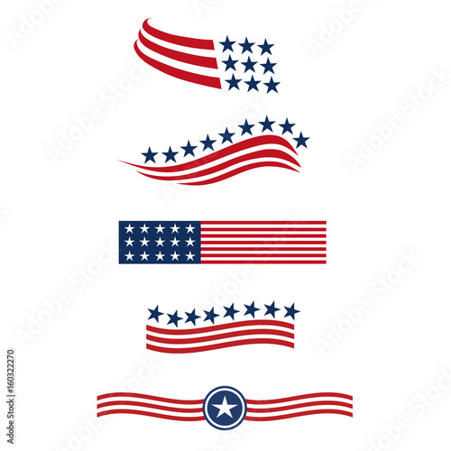 USA star flag logo stripes design elements vector icons