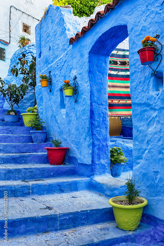 Famous blue medina with colourful details in Chefchaouen, Morocco. © Anette Andersen