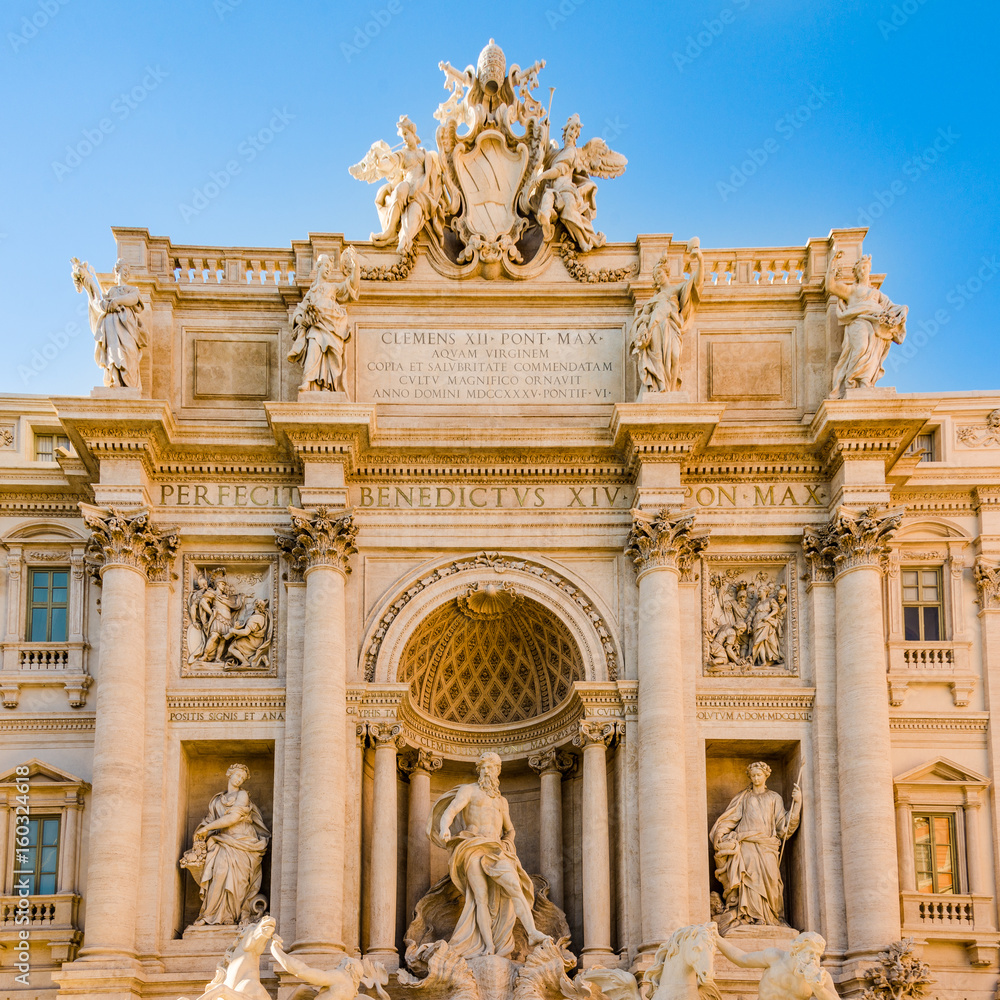 The famous Trevi Fountain in Rome, Italy in a sunny day.