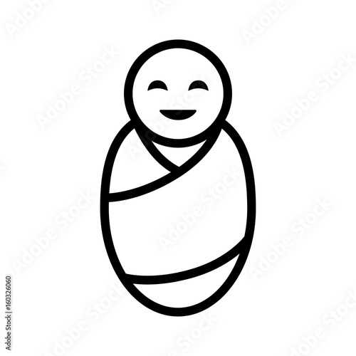 Newborn baby infant swaddled or swaddling line art vector icon for apps and websites