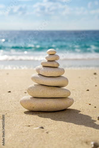 Stacked tower of balancing smooth pebbles.