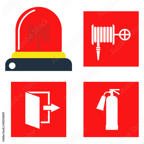 Fire safety equipment emergency tools firefighter safe danger accident protection vector illustration.