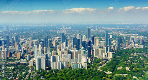 Panoramic, city and elevated view at day, Toronto, Ontario, Canada.