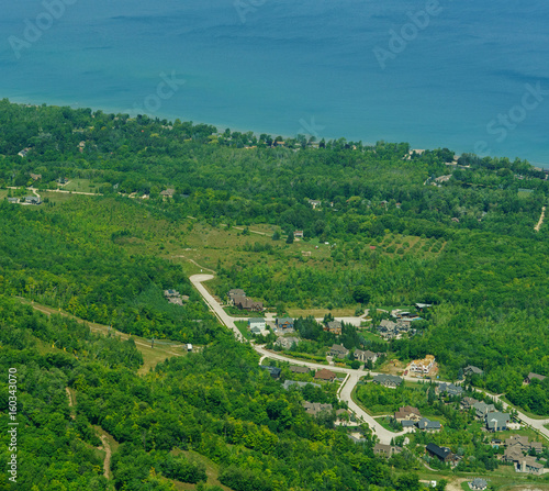 Photography Aerial view of residential suburb by lake, Toronto, Ontario, Canada