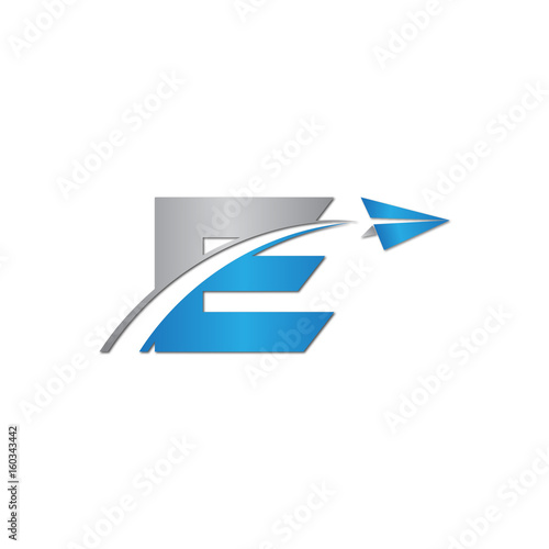 initial letter E logo Origami paper plane