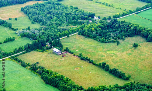 Canvas Print High angle view of farmland and barn, Toronto, Ontario, Canada.