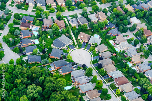 Canvas Print Aerial view of houses in residential suburb, Toronto, Ontario, Canada