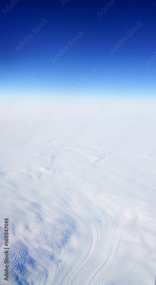 Aerial view of polar landscape and blue sky, Iceland, Europe.