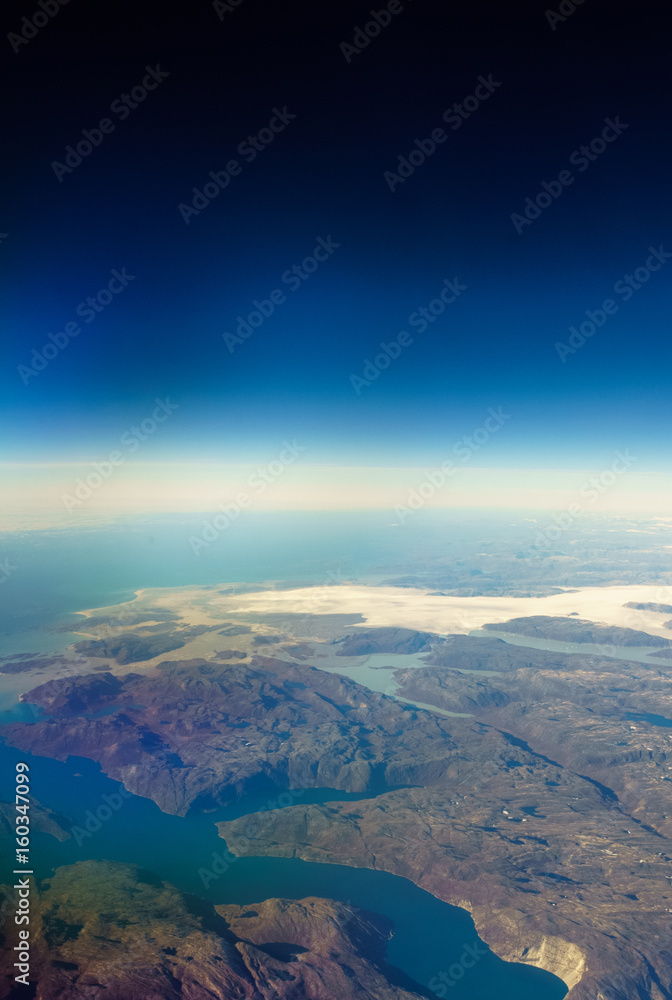Aerial view, high angle view, horizon and blue skyline, Iceland, Europe.