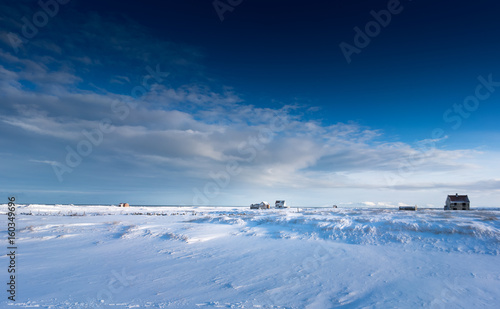 Wallpaper Mural Buildings situated on deep snow covered landscape, distant, Iceland, Europe. Torontodigital.ca