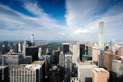 Aerial view of cityscape and skyscrapers, New York City, USA.