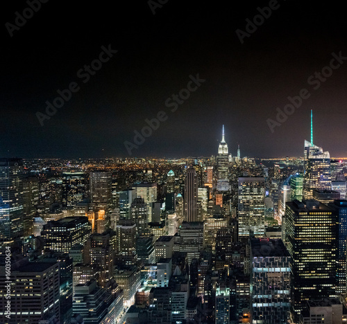 Aerial view of cityscape and skyscrapers, New York City, USA.