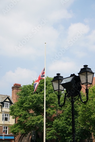 Chester, UK - May 25, 2017:British flag hoisted at half-staff