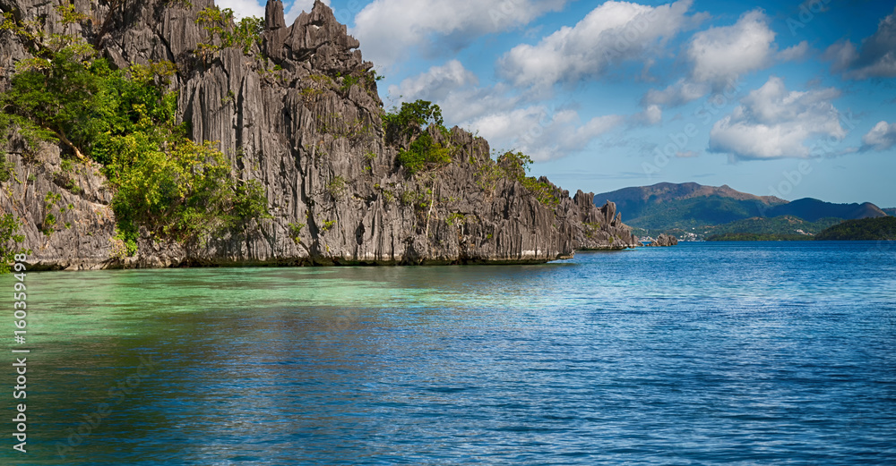 from a boat  in  beautiful panorama coastline sea and rock