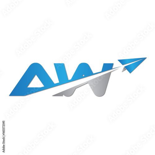 initial letter AW logo origami paper plane