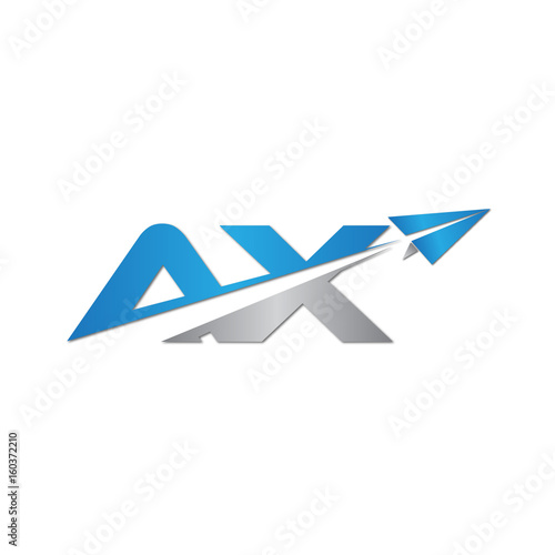 initial letter AX logo origami paper plane