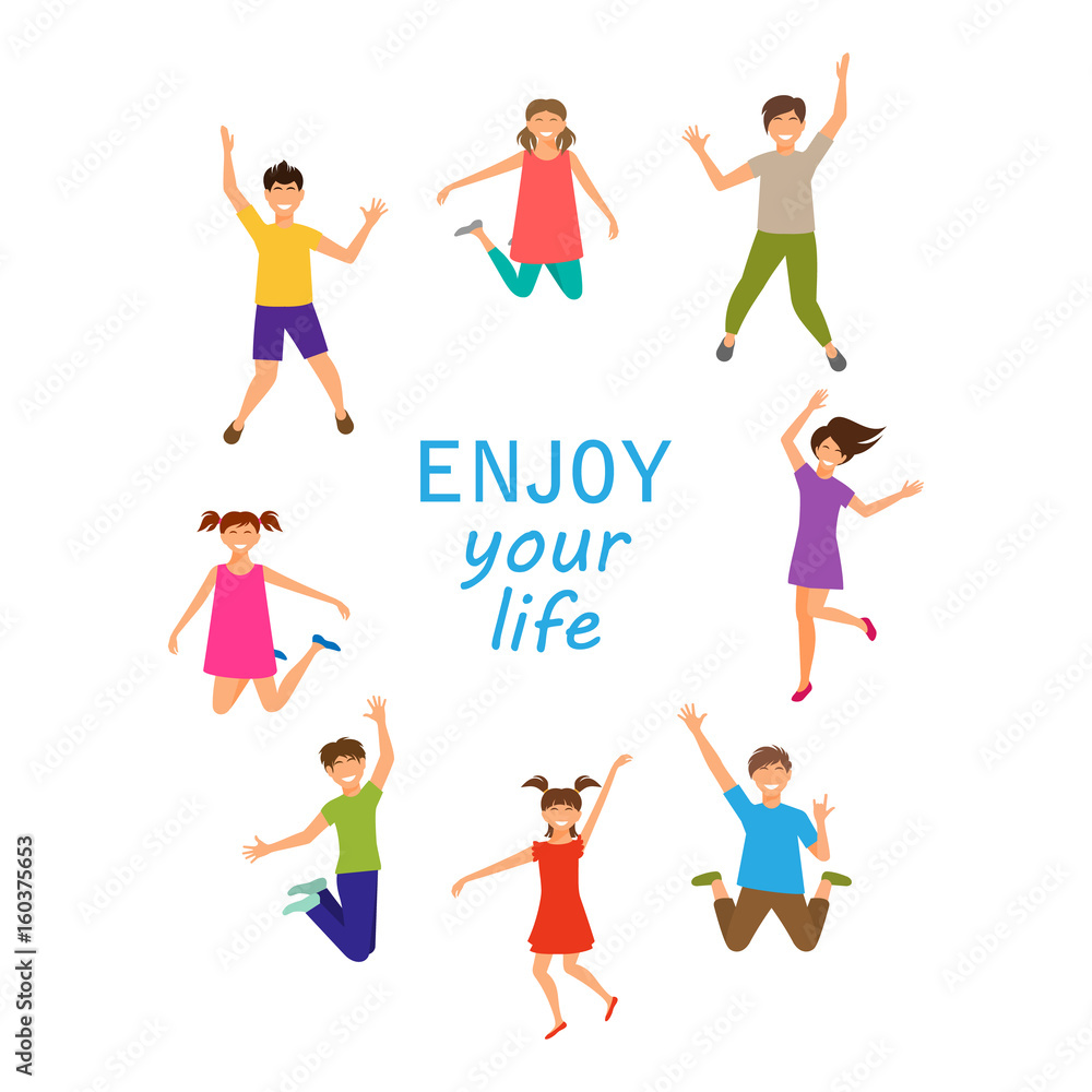 Enjoy Your Life, Happy Children Jumping Isolated on White Background Enjoy Your Life, Happy Children Jumping Isolated on White Background