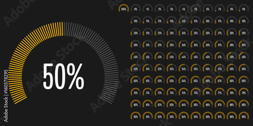Set of circular sector percentage diagrams from 0 to 100 ready-to-use for web design, user interface (UI) or infographic - indicator with yellow