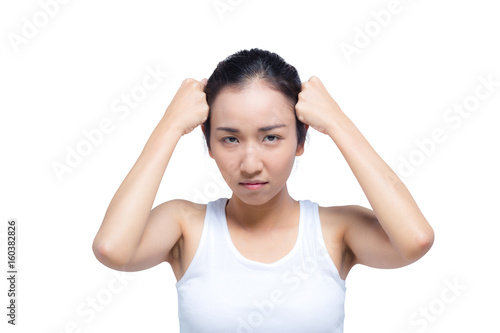 asian woman strain with thinking isolated on white background