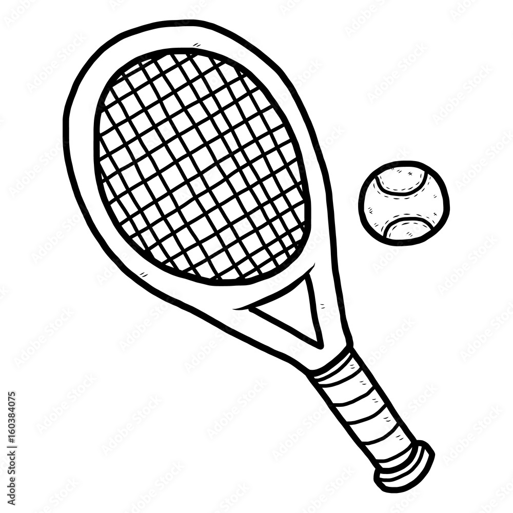 tennis racket and ball / cartoon vector and illustration, black and white,  hand drawn, sketch style, isolated on white background. Stock Vector |  Adobe Stock
