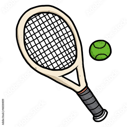 tennis ball and racket / cartoon vector and illustration, hand drawn style,  isolated on white background. Stock Vector | Adobe Stock