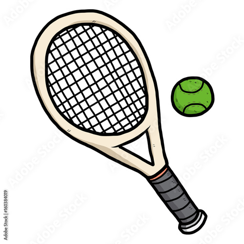 tennis ball and racket / cartoon vector and illustration, hand drawn style, isolated on white background.