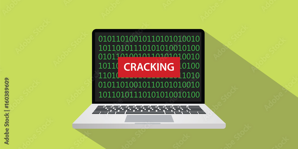 cracking concept illustration with laptop comuputer and text banner on ...