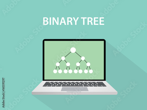 binary tree concept illustration with dot connection like a tree in laptop display